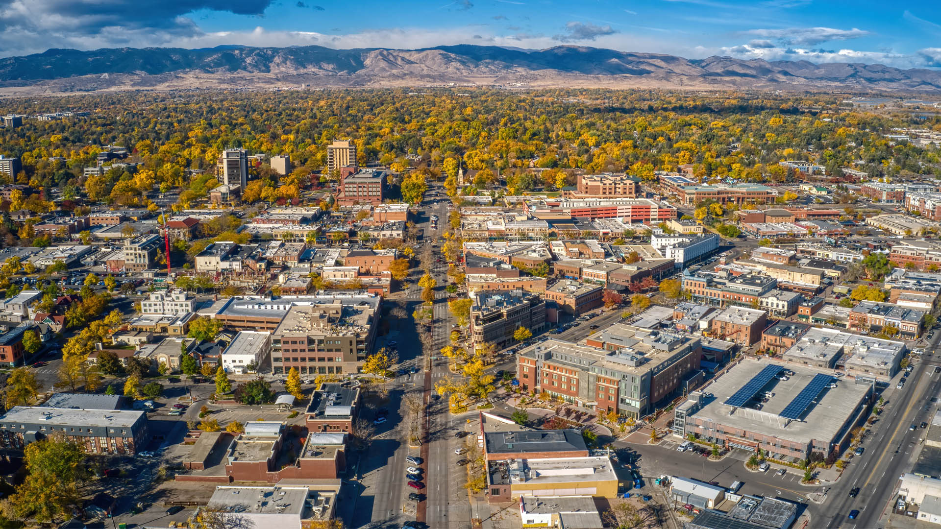 Aerial view of downtown Fort Collins, Colorado