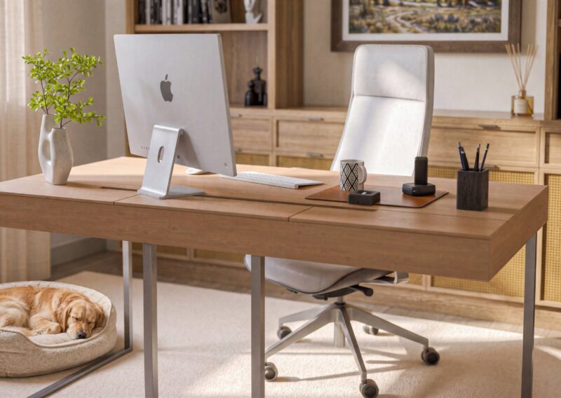 A home office with room for the dog