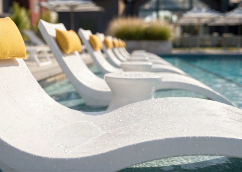 In-water chaise lounges at the pool